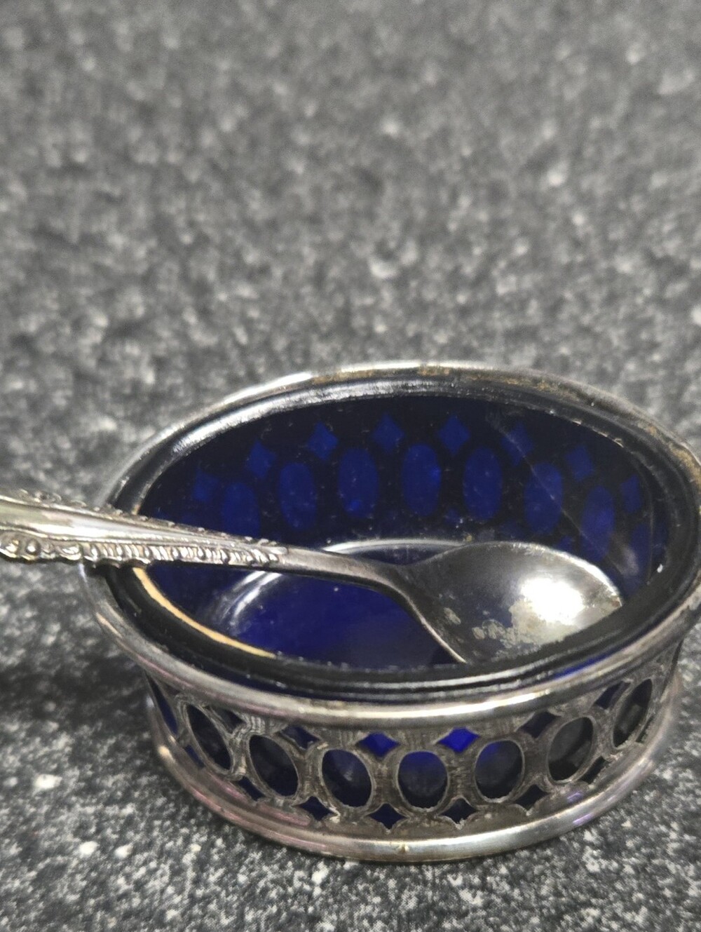 Vintage salt Cellar with insert and spoon